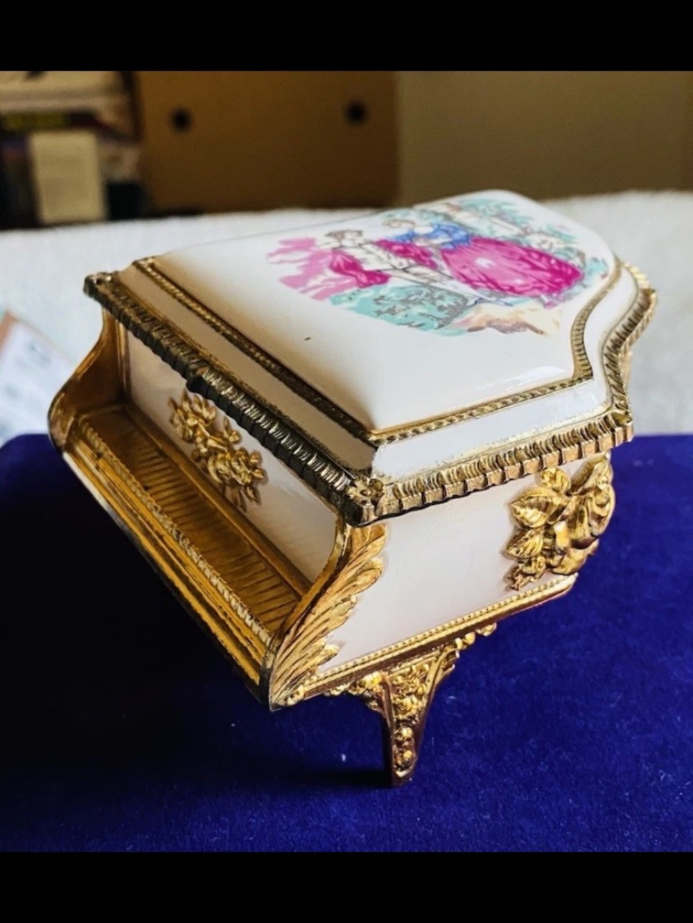 Vintage Westland Grand Piano Music Jewelry Trinket Box 60’s Courting Scene